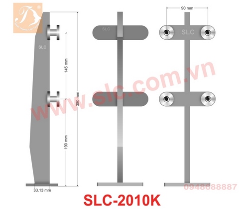 Trụ lùn lan can kính 12mm chân mặt tay kép SLC 2010K