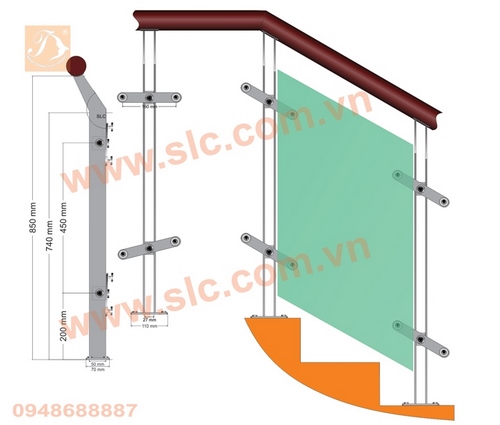 Trụ lan can inox thân kép 5ly, cao 850x50