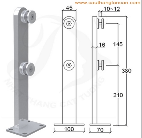 Trụ lan can kính, trụ lửng, đơn, inox đặc