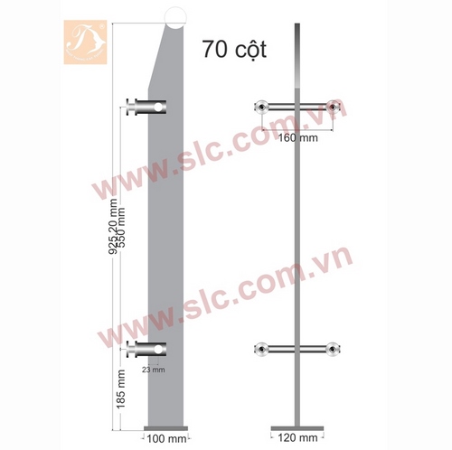 Trụ lan can kính Inox 12 ly BMW925x80x12mm