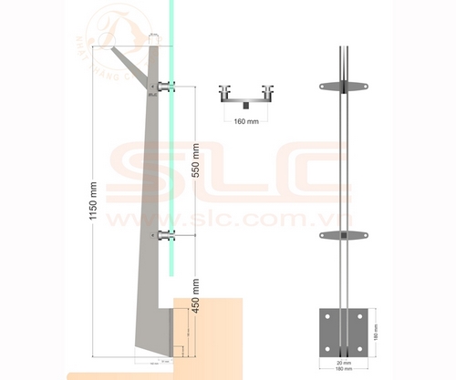 Một số mẫu trụ lan can kính ban công chân bắt cạnh
