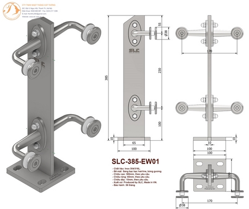 Chân trụ lan can inox 304 tay đúc, cao 385mm.