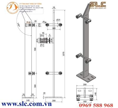 Chân trụ lan can kính dày 16mm
