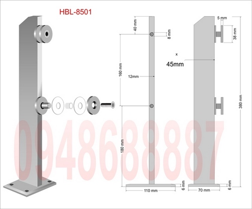 Trụ lửng chân đơn lan can inox - kính