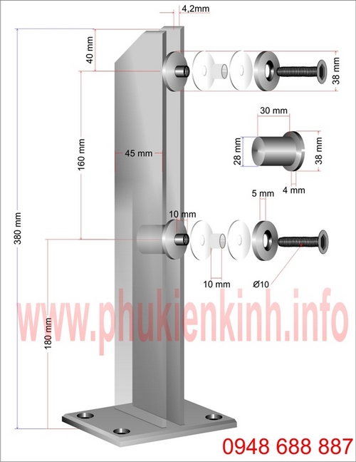 Trụ lửng chân đôi lan can inox - kính