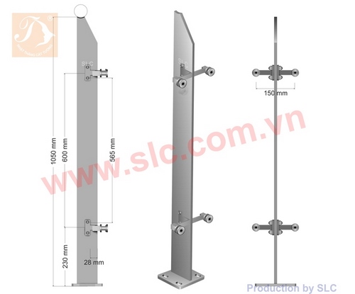 Trụ lan can kính ngoài trời Inox 316 hoặc 304