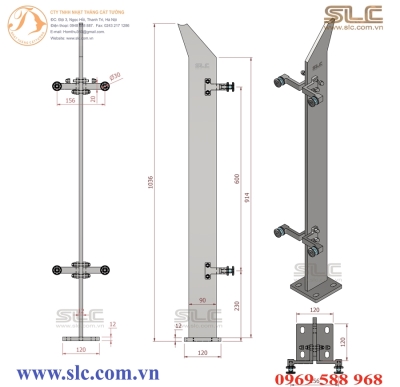 Chân trụ lan can kính tay đúc vuông
