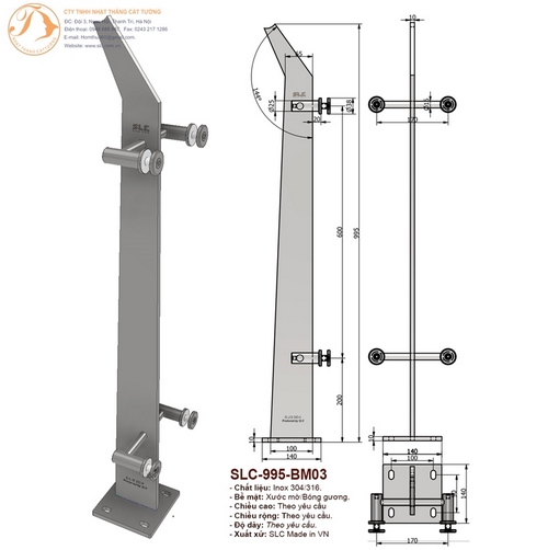 Chân trụ lan can kính SLC995-BM03