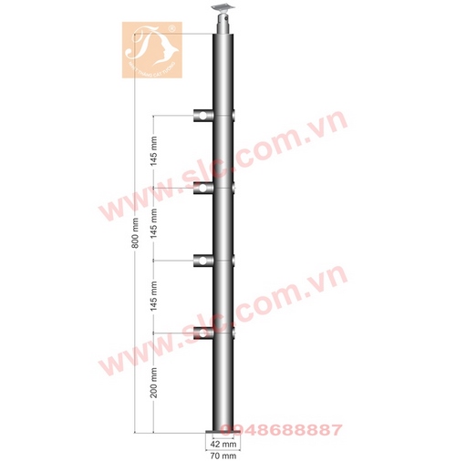 Trụ lan can inox phi 42 xỏ ống phi 16