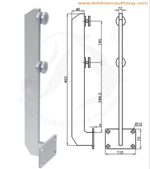 Tru. lan can kính, trụ lửng đơn bắt bên hông