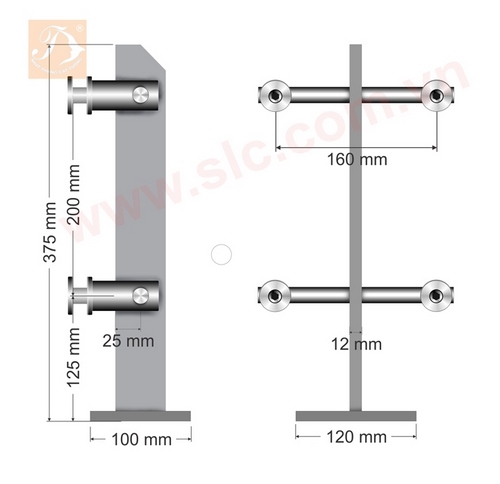 Trụ lan can inox, trụ lùn 12 ly tay treo đòn gánh
