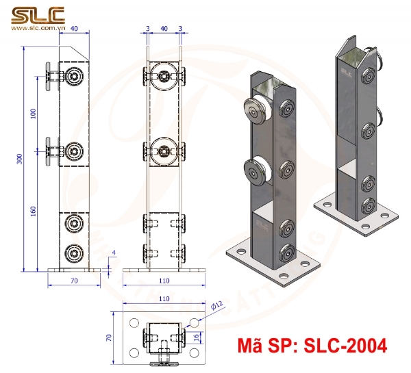 TRỤ LAN CAN KÍNH TRỤ LỬNG 3 LY KẸP HỘP INOX 40x40