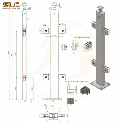 Chân trụ lan can kính làm từ hộp inox 40x80 Kẹp kinh vuông