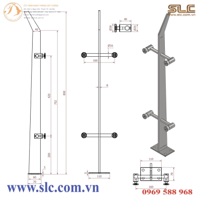 Chân trụ lan can inox, lan can kính, inox 8mm,