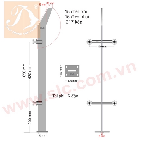 Trụ lan can ban công 8mm cao 852, TK theo yêu cầu
