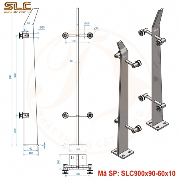 TRỤ LAN CAN KÍNH 900X90-60X10MM
