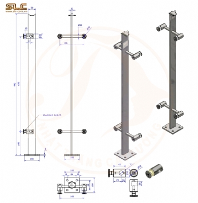 TRỤ LAN CAN 940x50x12MM, LẮP TAY VỊN GỖ.