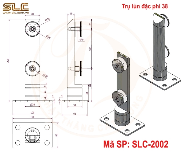 Chân trụ lan can inox đặc D38x210mm - SLC-2002