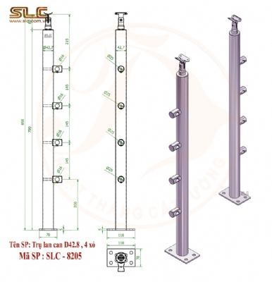 Chân trụ lan can cầu thang xỏ nan D42, xỏ phi 16