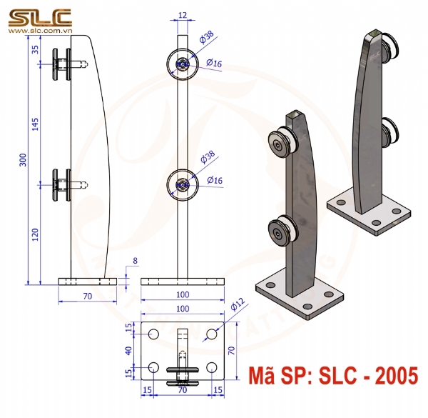 Trụ lùn lan can kính hình cánh buồm inox 12mm – Mã SLC-2005
