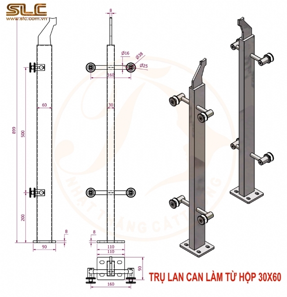 TRỤ LAN CAN INOX LÀM TỪ HỘP 30X60