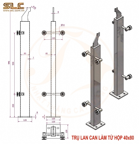 TRỤ LAN CAN KÍNH LÀM TỪ HỘP INOX (NGON, BỔ, RẺ)