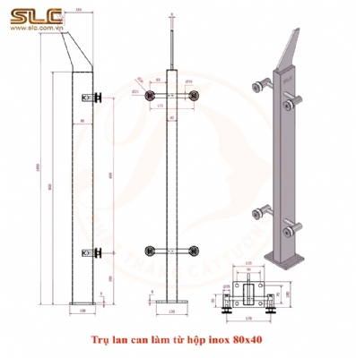 CHÂN TRỤ LAN CAN KÍNH LÀM TỪ HỘP INOX 40X80MM