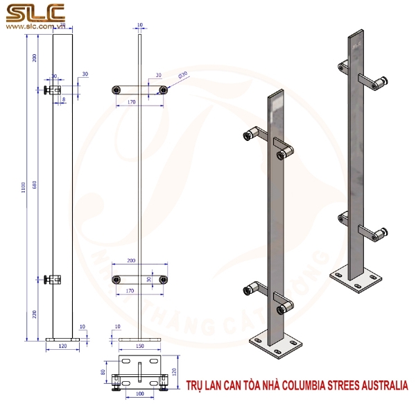 TRỤ LAN CAN KÍNH TÒA NHÀ COLUMBIA STREET AUSTRALIA