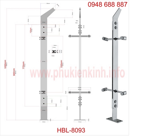 Trụ lan can ban công inox - kính
