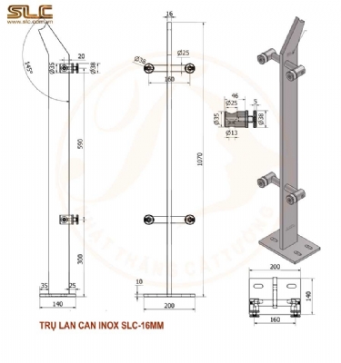 Chân trụ lan can inox-kính dày 16mm