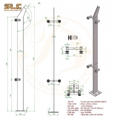Chân trụ lan can inox-kính Lumier Green