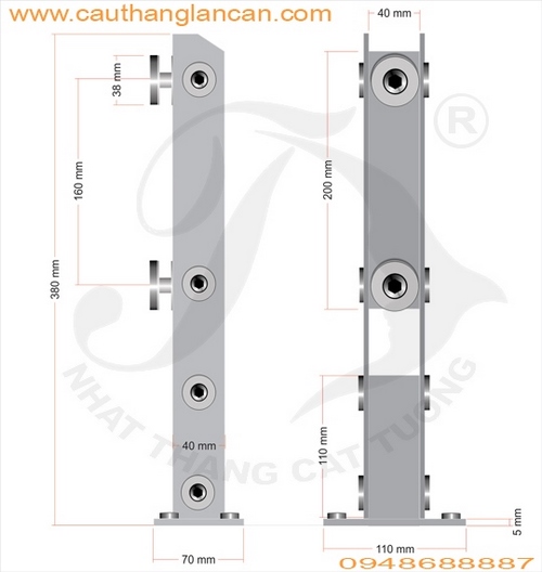 Trụ lan can kính 380mm