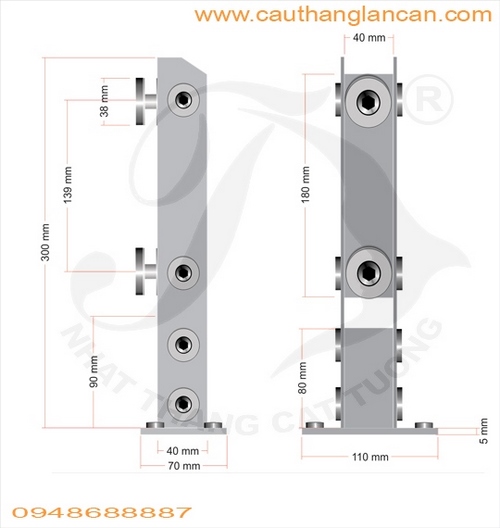 Trụ lan can kính 300mm