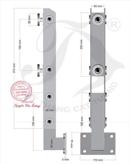 Trụ lan can kính, trụ 380mm
