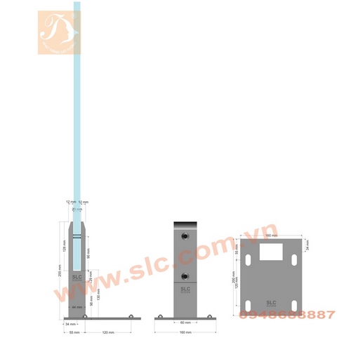 Trụ ngàm 12mm cao 255x50, kính 20mm