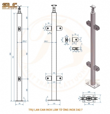 Chân trụ lan can inox-kinh D42