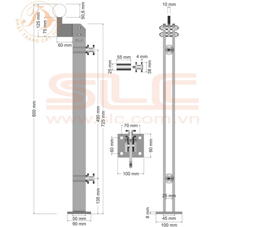 Tru lan can inox 304, thân kép 10mm