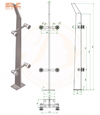 Chân trụ lan can cao 850x70-50x10mm 