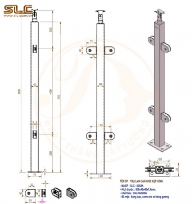 Chân trụ lan can kính làm từ hộp inox 40x40