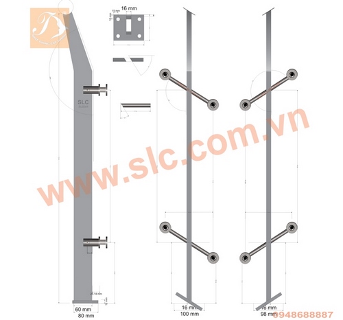 Trụ cầu thang Inox đặc 16 ly tay chéo
